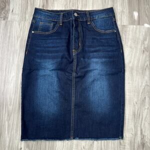 SHEIN Women's Blue Denim Skirt Size L High Waist Knee Length